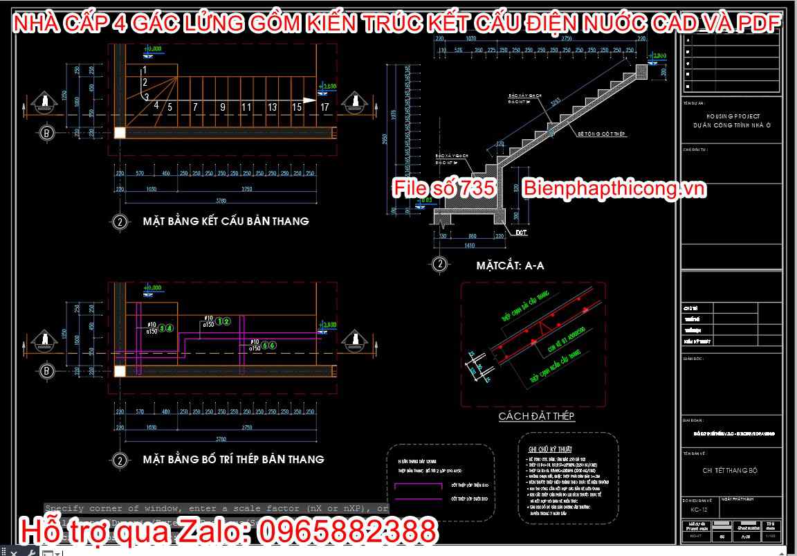 Bản vẽ cad thiết kế cầu thang nhà cấp 4.