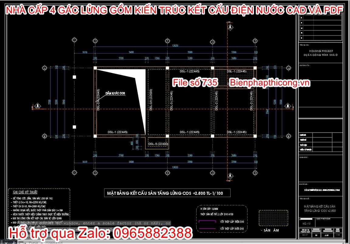 Bản vẽ thiết kế dầm sàn nhà cấp 4.