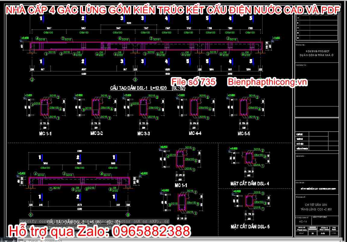 Thiết kế chi tiết dầm sàn nhà cấp 4 có gác lửng.