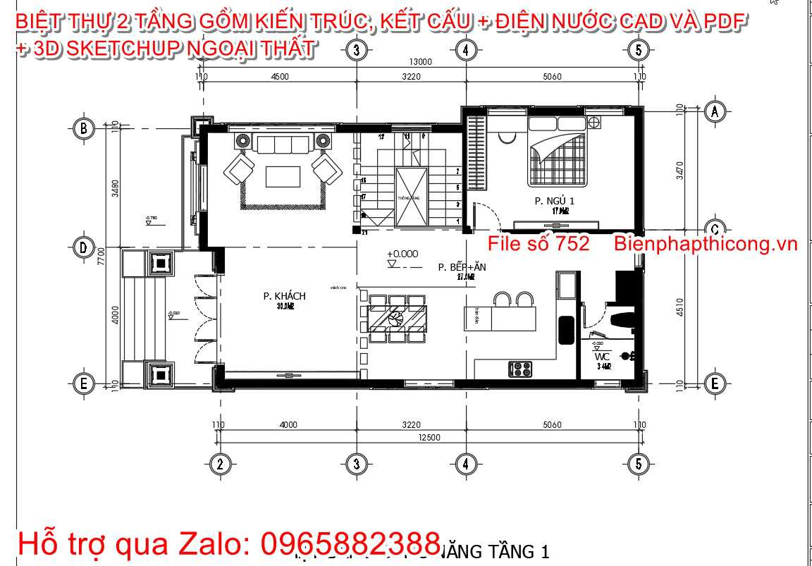 Bản vẽ mặt bằng nhà mái nhật 2 tầng tân cổ 3 ngủ 8,2m x 13m.