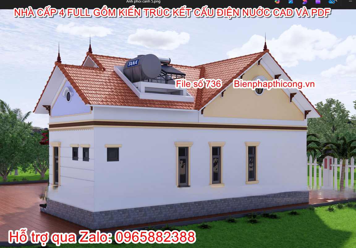 File cad bản vẽ nhà cấp 4 150m2 3 ngủ.