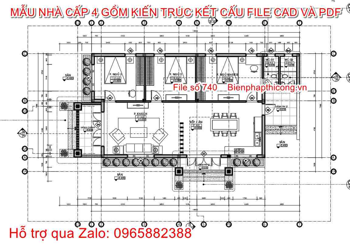 Mặt bằng thiết kế nhà cấp 4 tại tầng 1 7,5m x 15m.