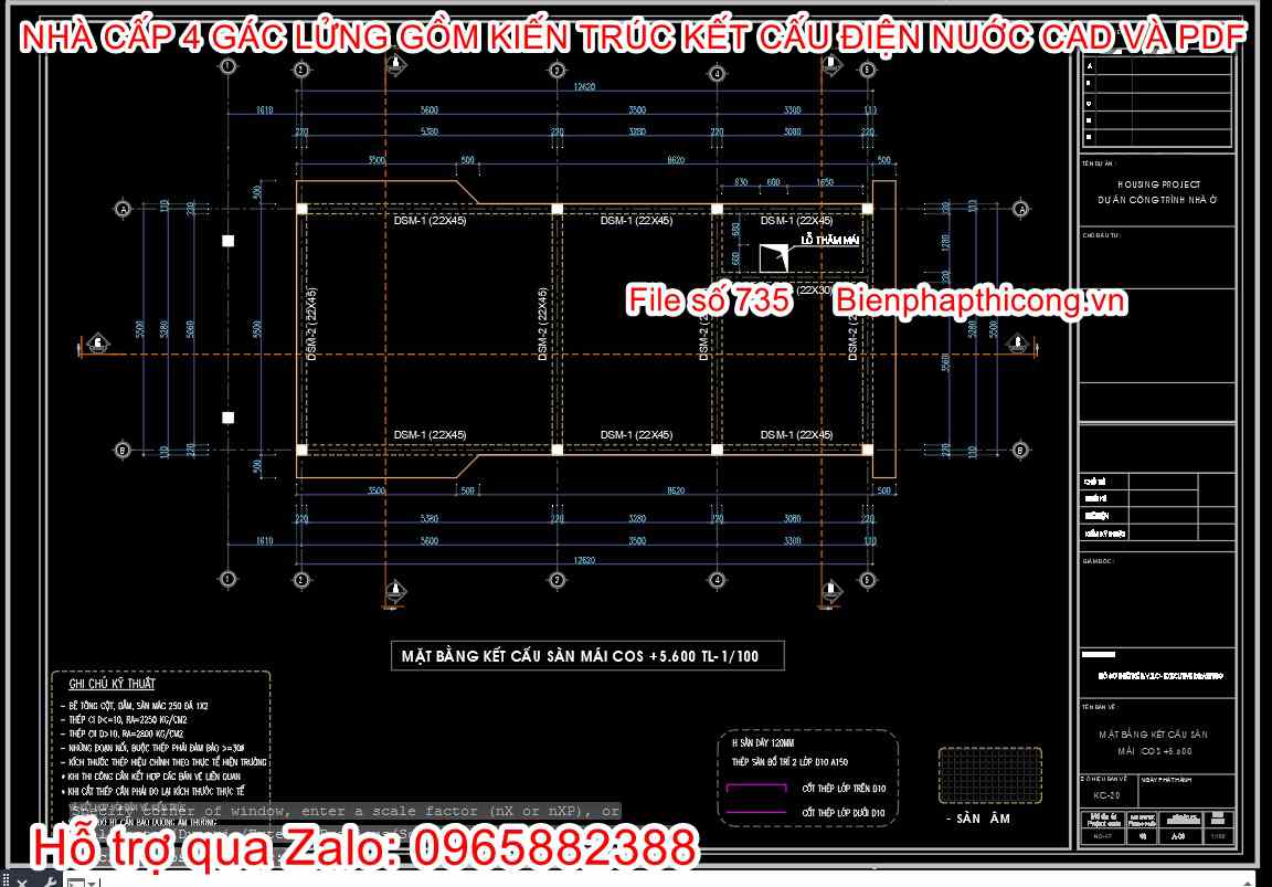 Bản vẽ thiết kế chi tiết dầm sàn nhà cấp 4.