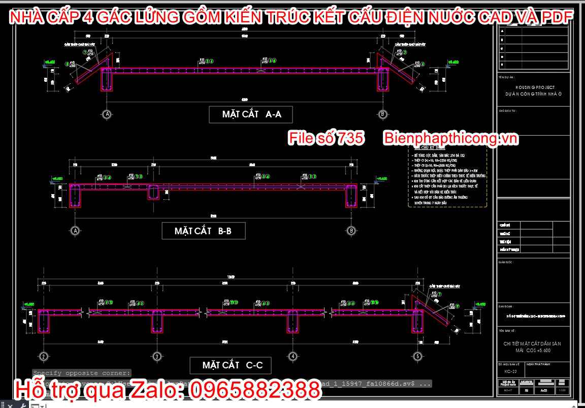 Bản vẽ dầm sàn nhà cấp 4 cad.