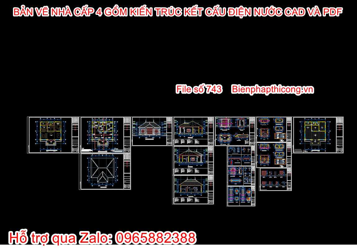 Bản vẽ thiết kế kiến trúc nhà cấp 4 mái nhật 2 ngủ.