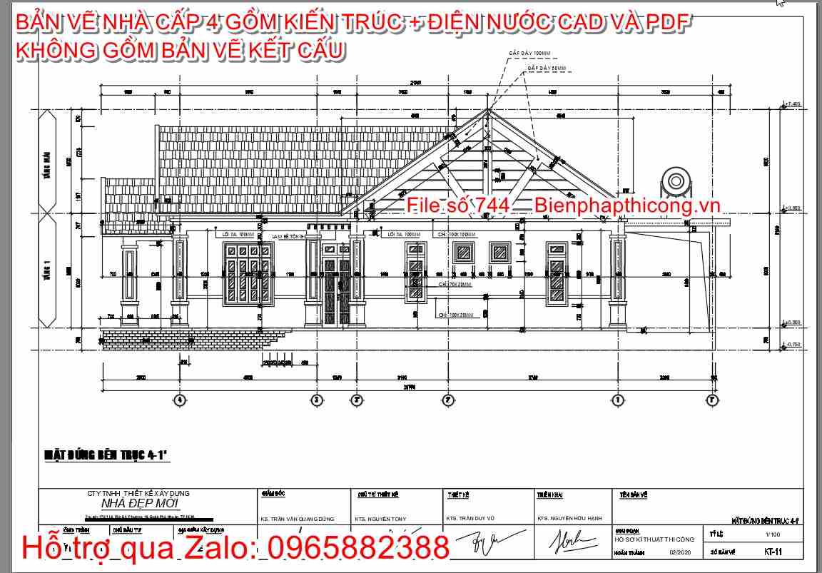 Bản vẽ thiết kế nhà cấp 4 mái thái 3 ngủ đẹp.