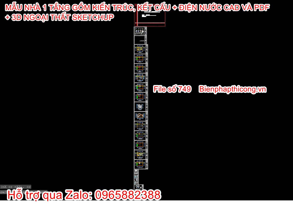 Bản vẽ thiết kế nhà phố 1 tầng 6,5m x 10m 1 ngủ.