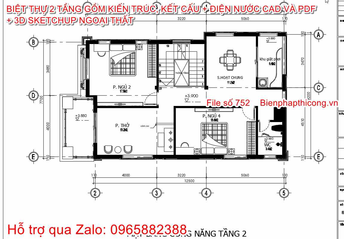 File autocad bản vẽ mặt bằng biệt thự 2 tầng mái nhật 8,2m.