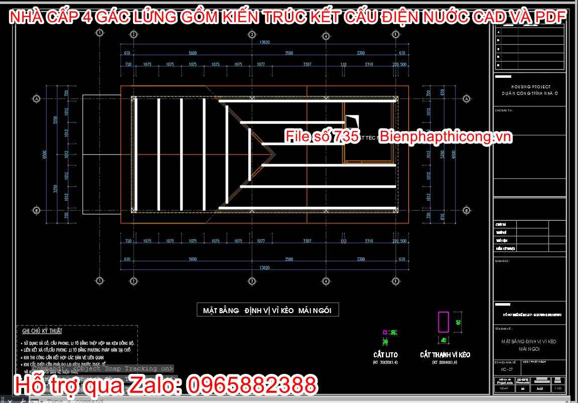 Bản vẽ mặt bằng định vị kèo mái ngói nhà cấp 4.
