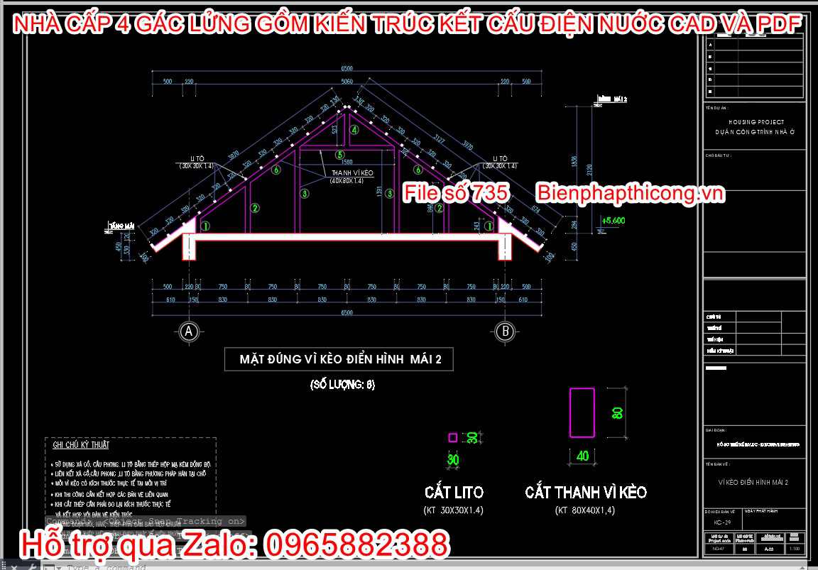 Mặt bằng vỉ kèo điển hình mái cad.