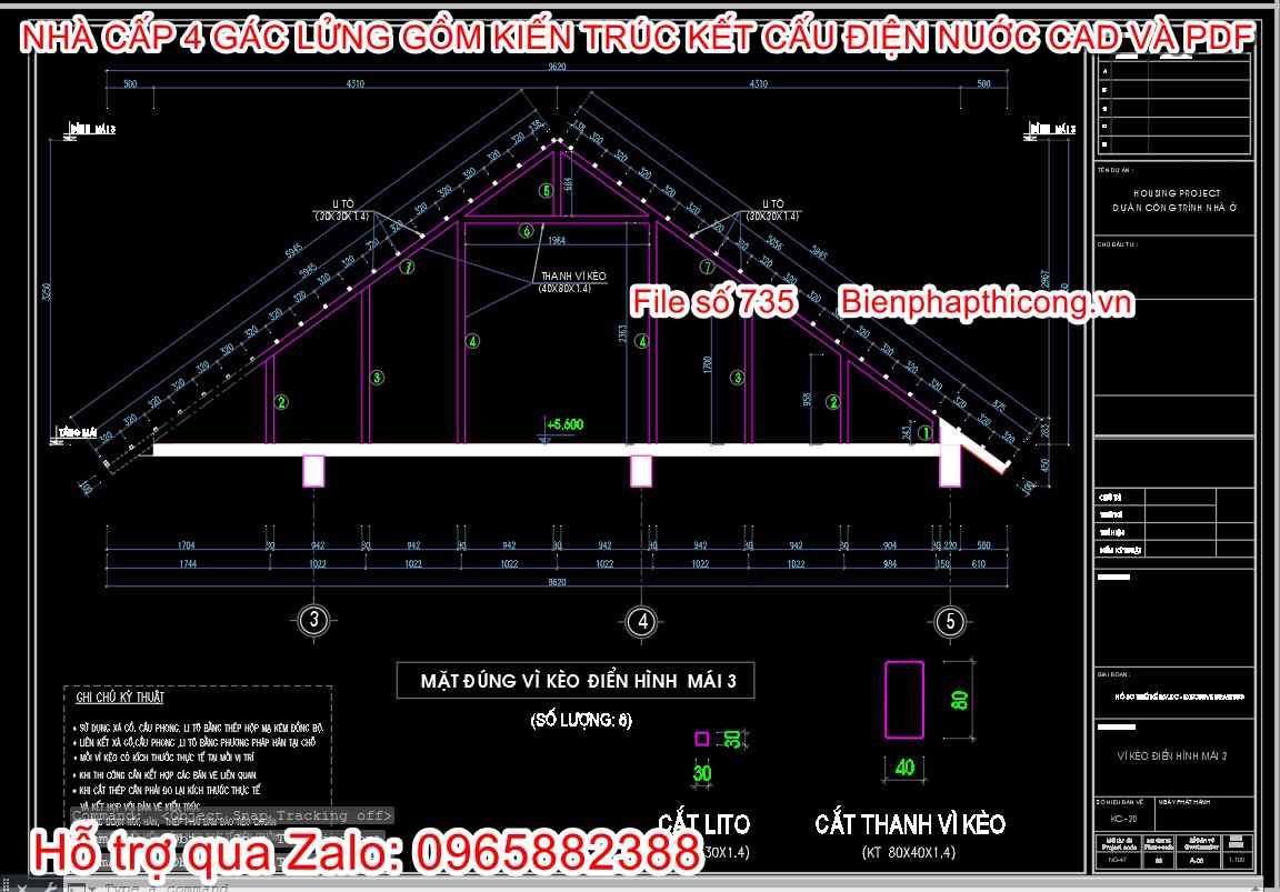 Mặt bằng vỉ kèo điển hình mái cad.