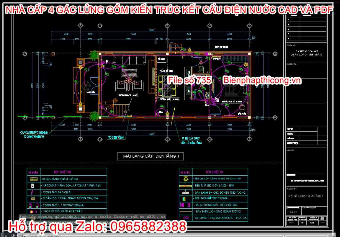 Mặt bằng cấp điện tại tầng 1 nhà cấp 4.