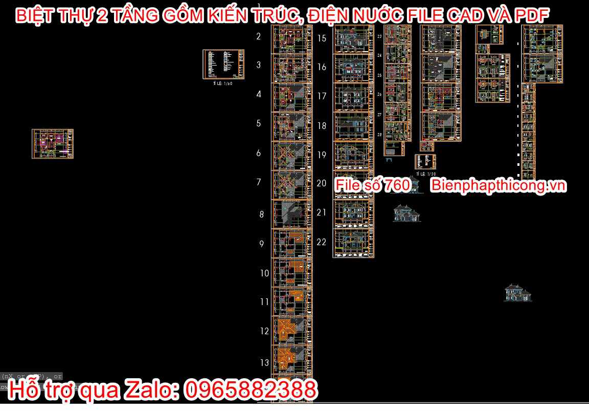 Bản vẽ xây dựng biệt thự 2 tầng địa trung hải đẹp.