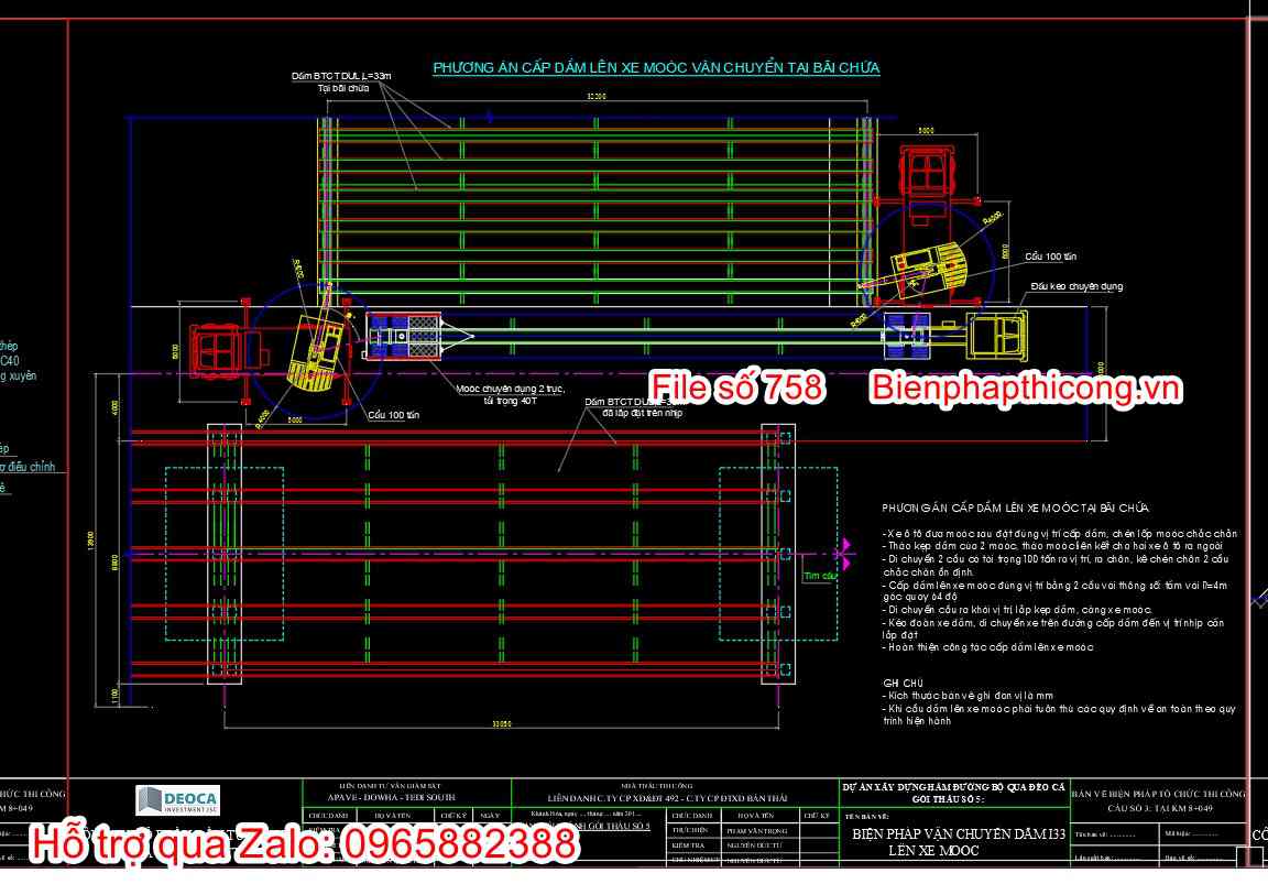 Biện pháp vận chuyển dầm I33 lên xe.