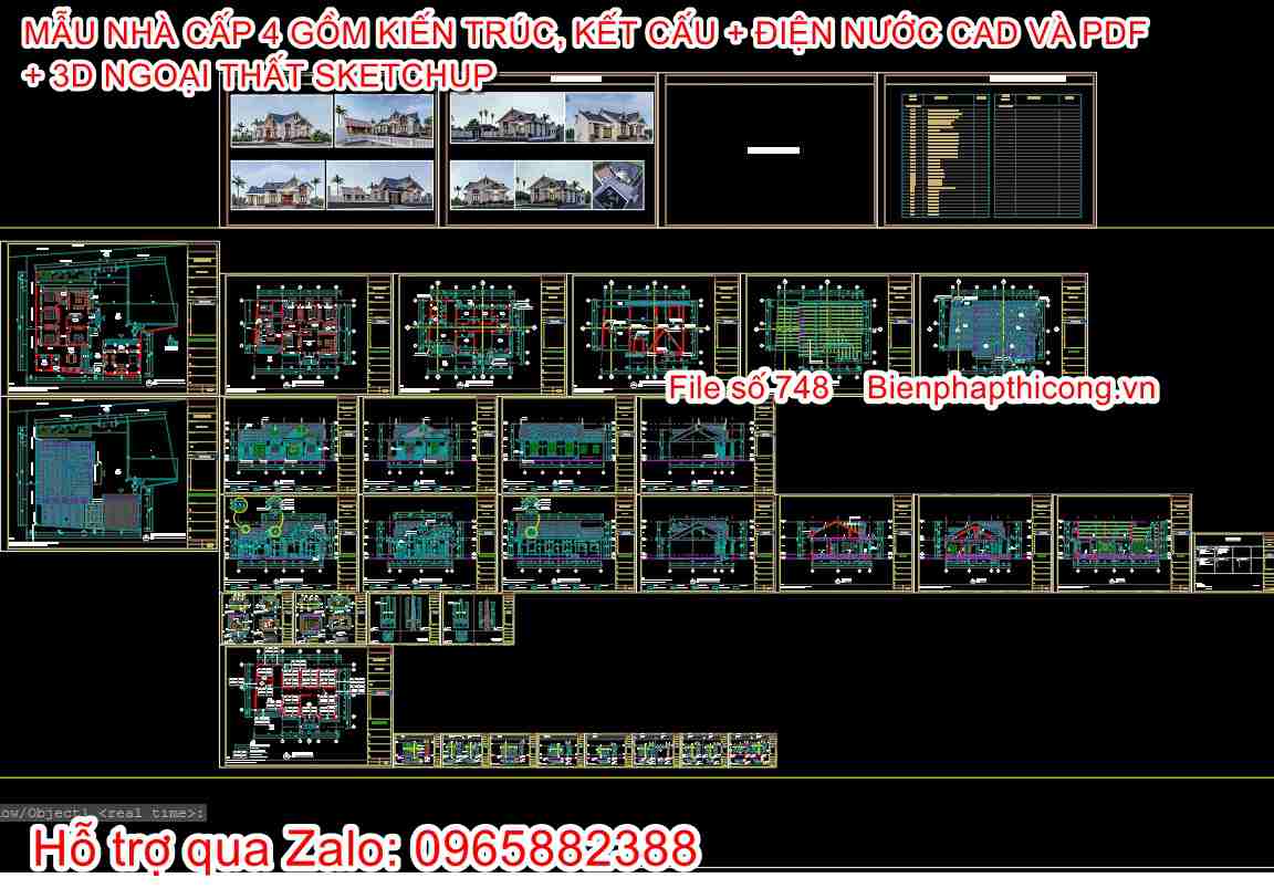 Hồ sơ thi công phần kiến trúc nhà cấp 4 1 tầng 200m2.