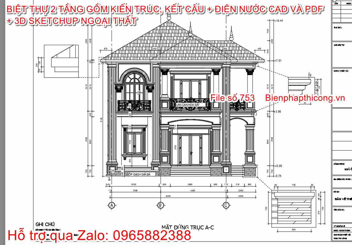 Tải mặt đứng biệt thự 2 tầng cad đẹp.