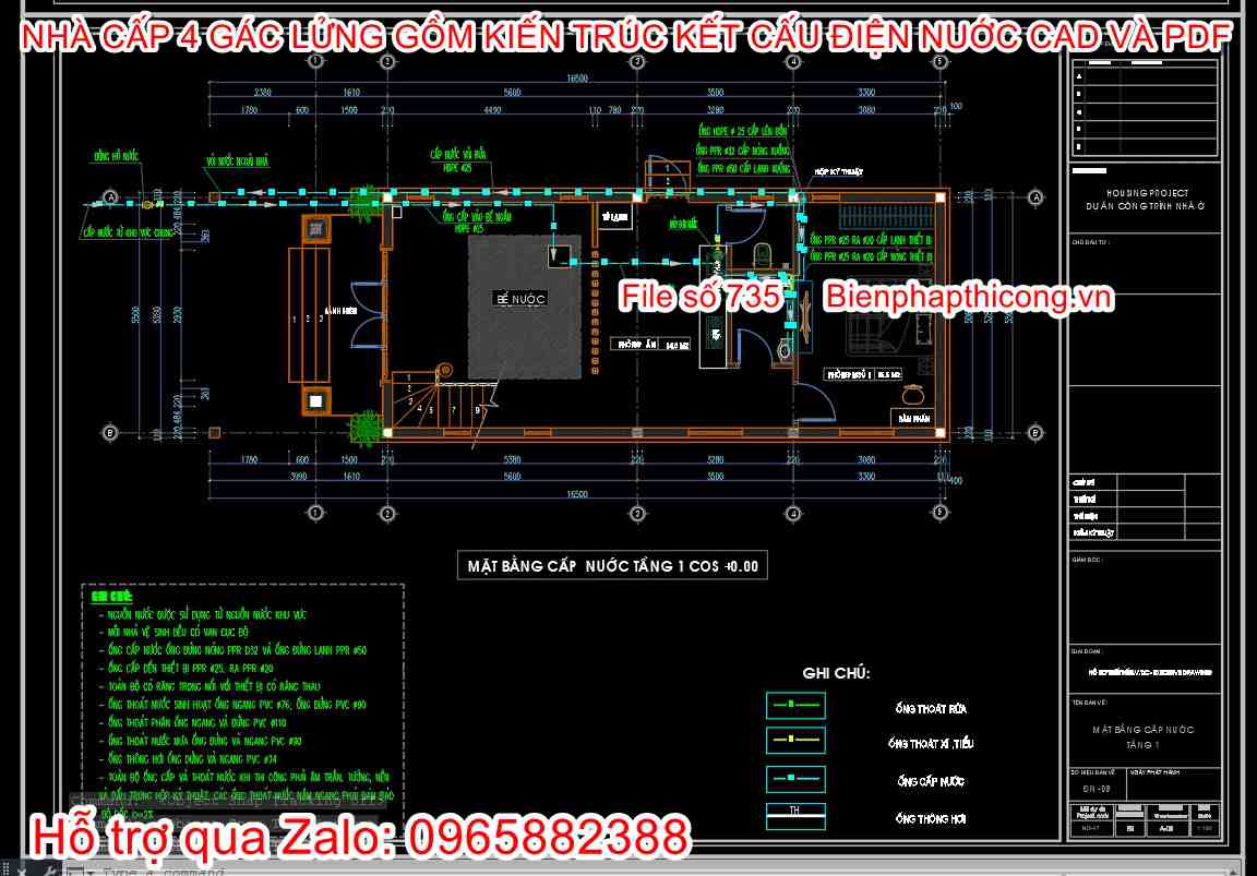 Mặt bằng cấp nước tầng 1 cad.