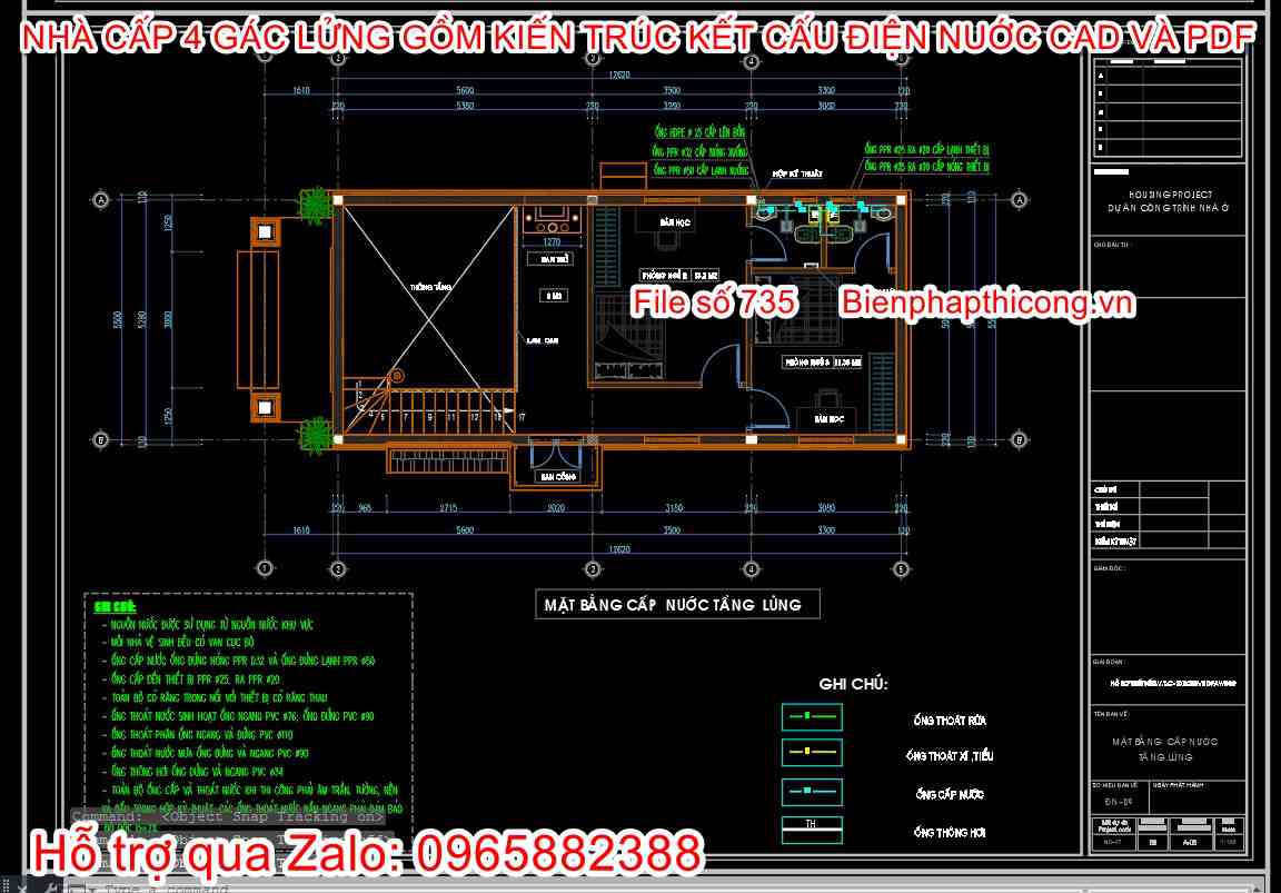 Bản vẽ mặt bằng cấp nước tầng lửng cad.