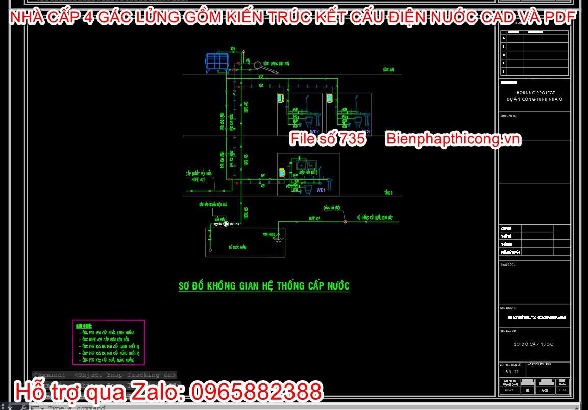 Sơ đồ không gian hệ thống cấp nước cad.