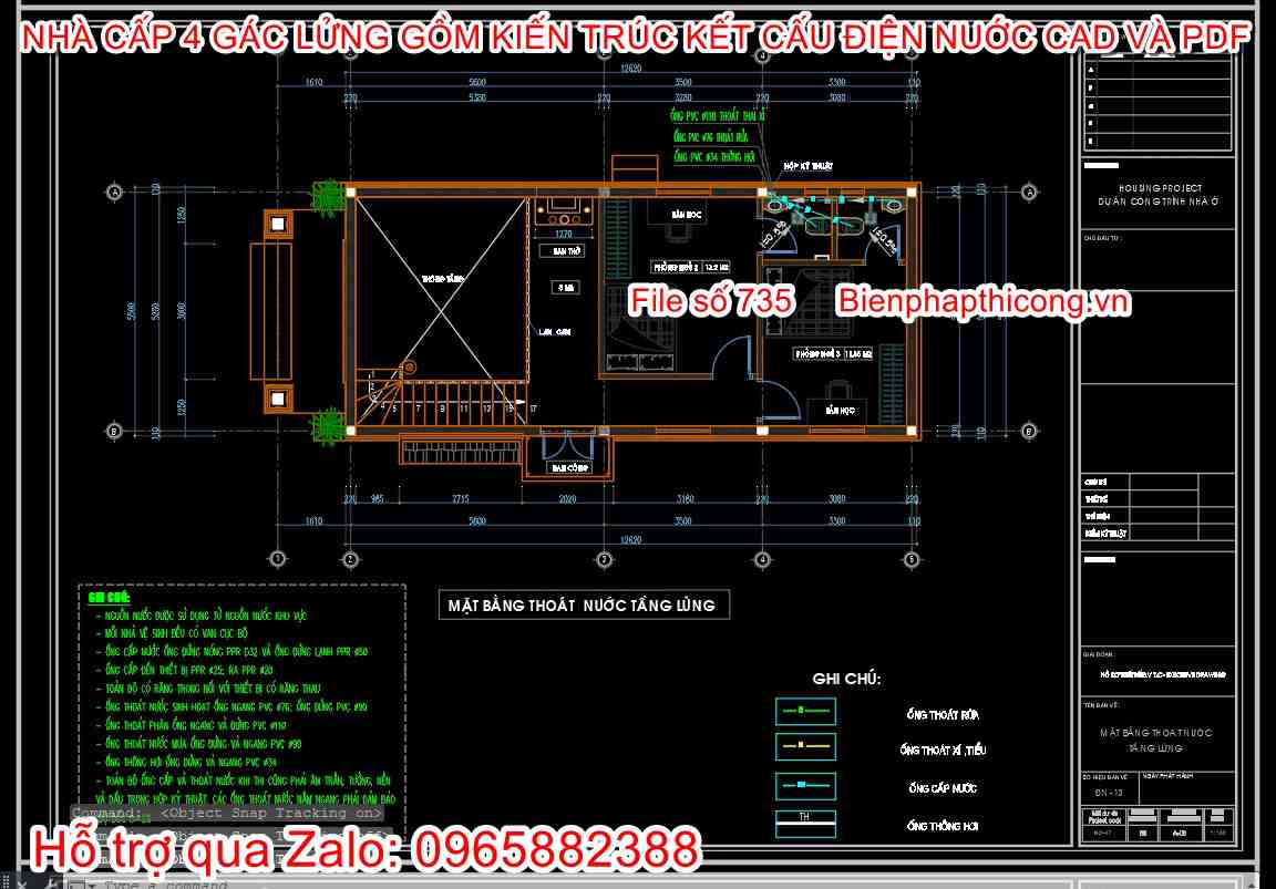 Mặt bằng thoát nước tầng lửng cad.