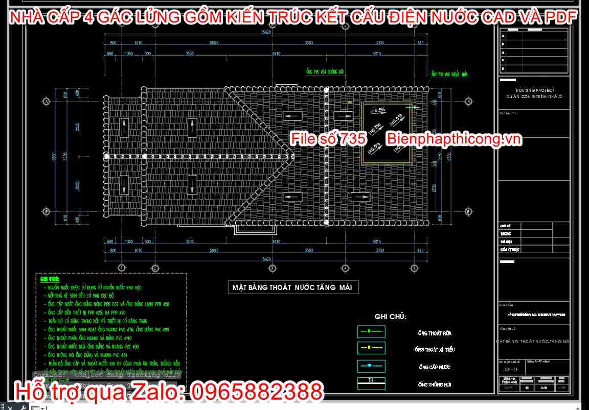 Mặt bằng thoát nước tầng mái cad.