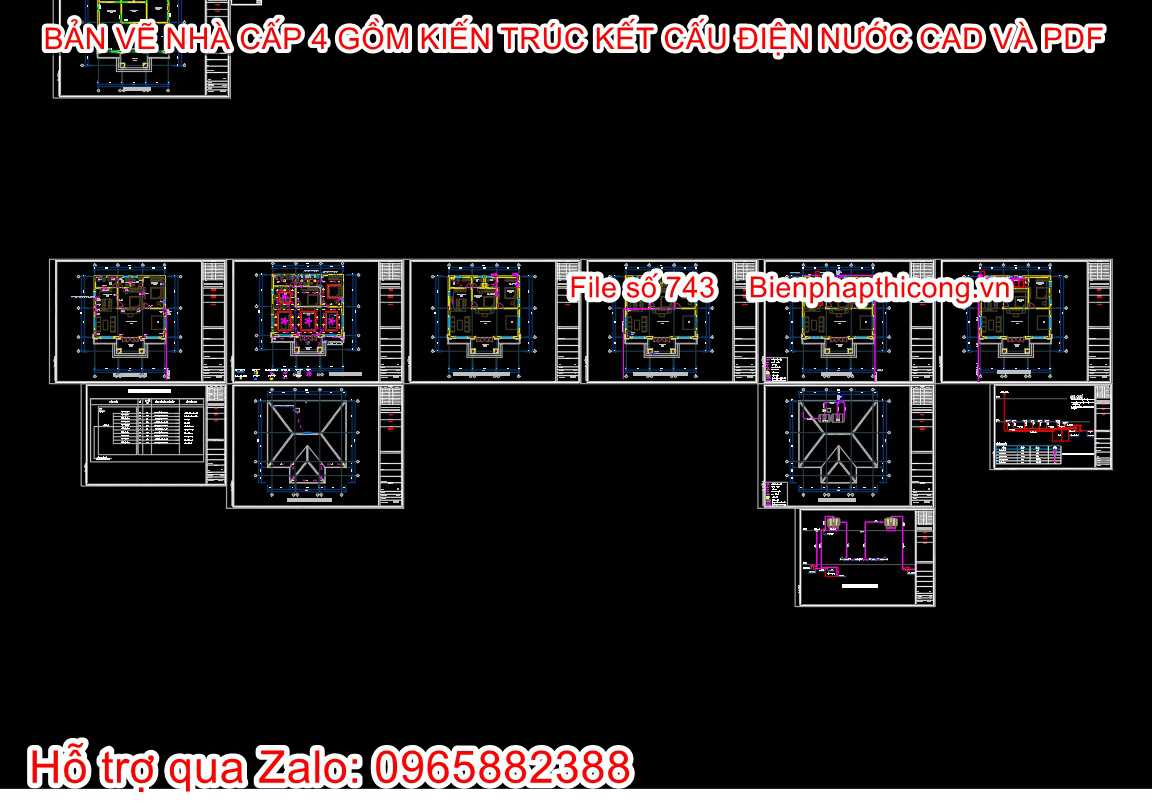 Bản vẽ điện nước nhà cấp 4 mái nhật 2 ngủ 12m x 12,5m.