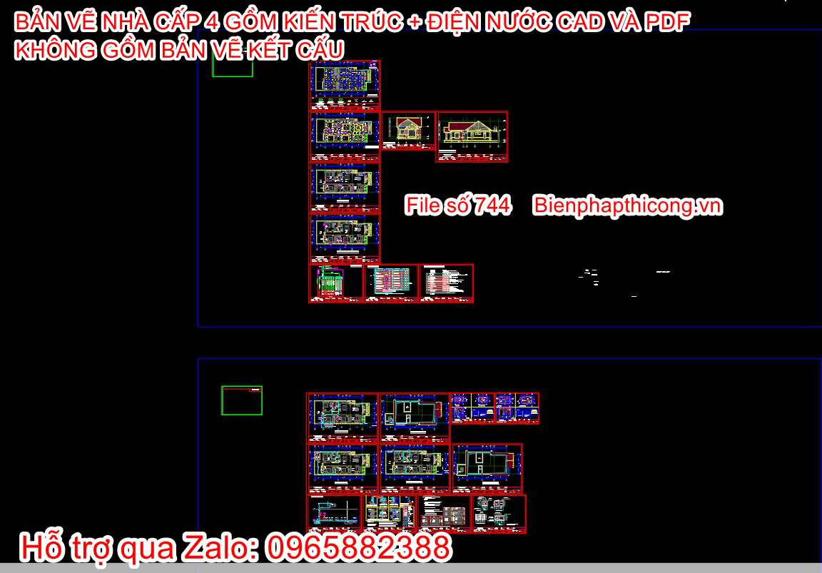 File cad thiết kế nhà cấp 4 3 ngủ đẹp.