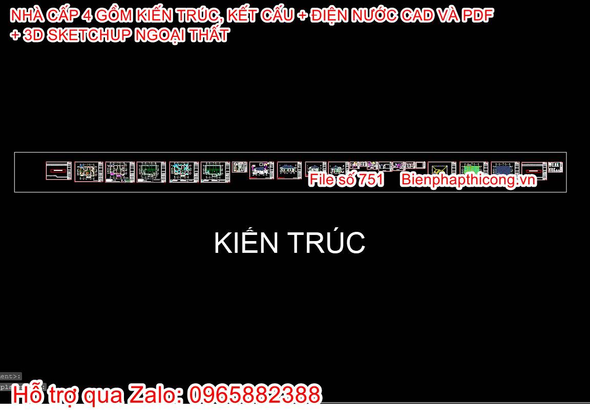 File cad thiết kế phần kiến trúc biệt thự 1 tầng rộng 17m.