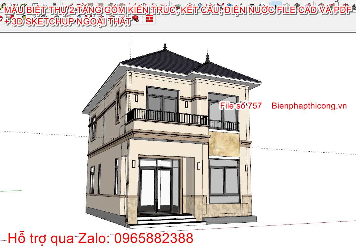 Hồ sơ thi công biệt thự 2 tầng mái nhật 7m x 11m.