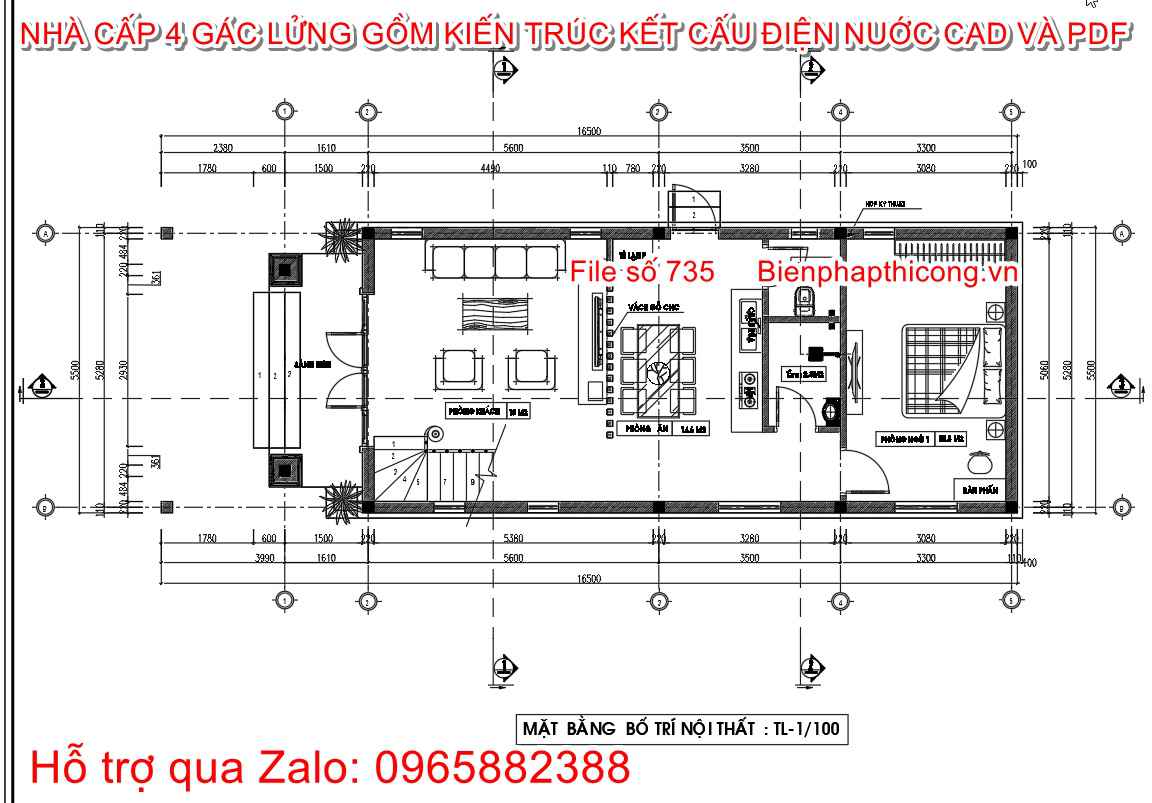 Mặt bằng tầng 1 nhà cấp 4 có gác lửng 3 ngủ đẹp.