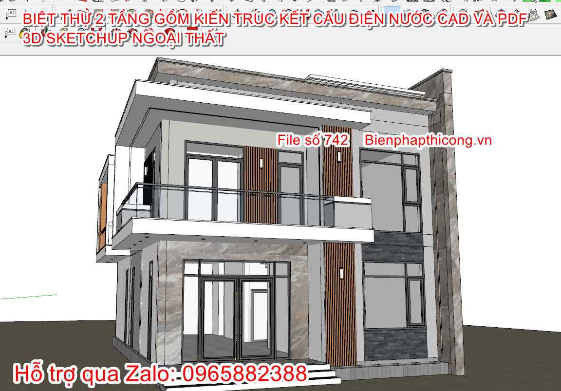 3d sketchup biệt thự 2 tầng hiện đại.