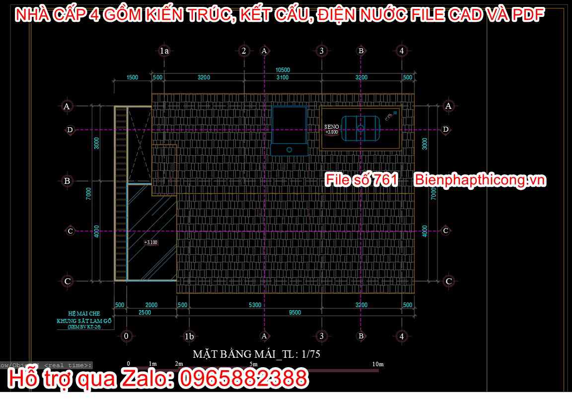 Bản vẽ mặt bằng nhà cấp 4 2 ngủ 7m x 11,5m.