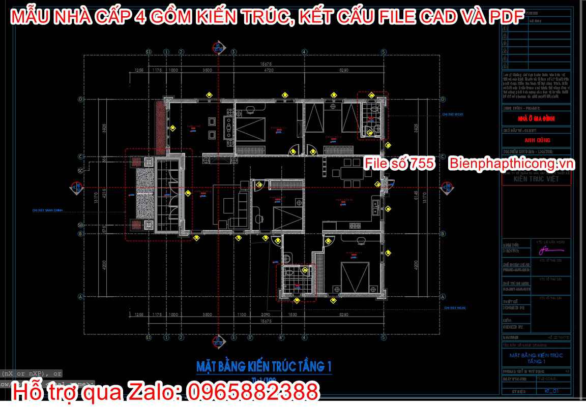 Bản vẽ mặt bằng nhà 1 tầng mái nhật kiến trúc kết cấu.