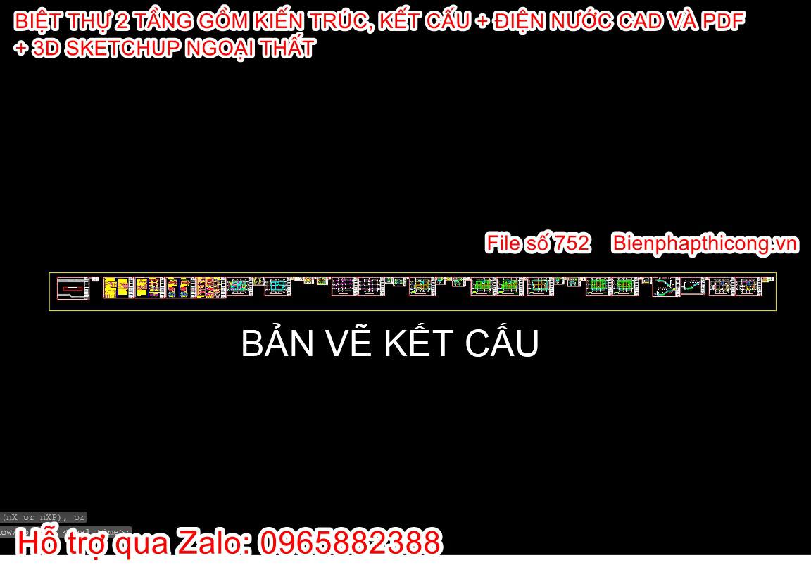 Bản vẽ thiết kế kết cấu biệt thự 2 tầng mái nhật 8,2m x 13m.