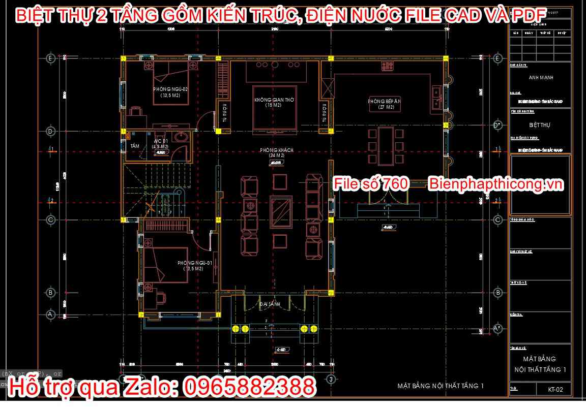 File autocad mẫu biệt thự 2 tầng địa trung hải mặt tiền 15m.