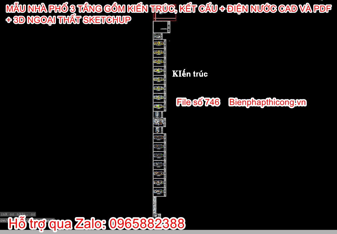 File cad kiến trúc nhà phố 3 tầng 5m x 18m.