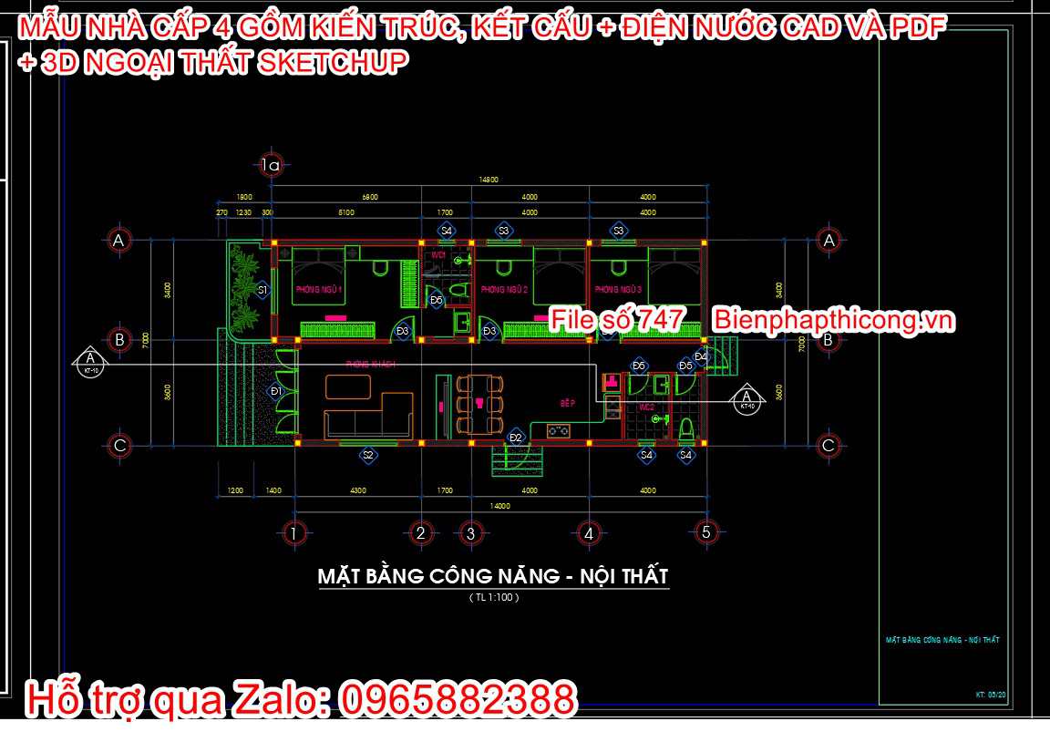 Hồ sơ thi công nhà cấp 4 full.