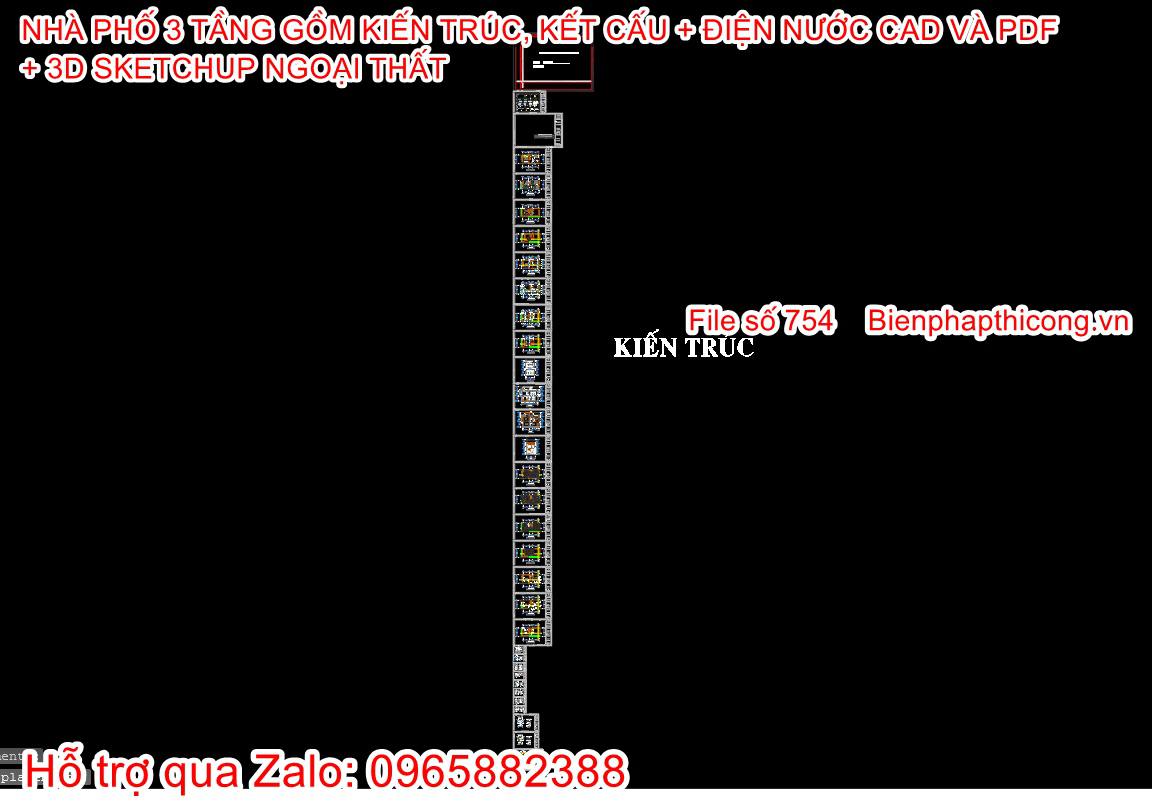 Phần kiến trúc mẫu nhà phố 3 tầng 6,5m x 12m.