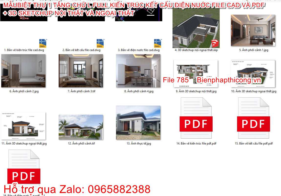 File cad biệt thự 1 tầng mái nhật 3 ngủ chữ L 14m x 20m.