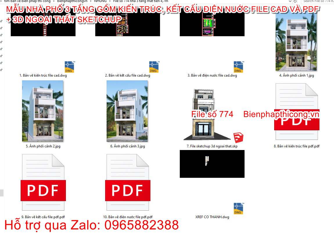 File hồ sơ thiết kế nhà phố 3 tầng 4,7m x 14,3m 3 ngủ.