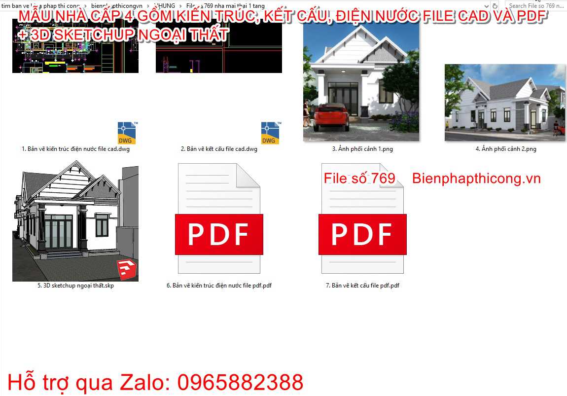 File thiết kế mẫu nhà cấp 4 mái thái 7m x 17,7m 3 ngủ.