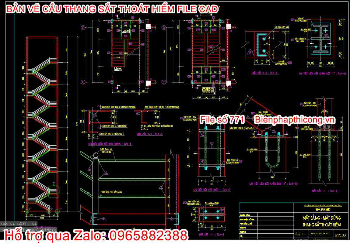 Bản vẽ autocad cầu thang sắt ngoài nhà.