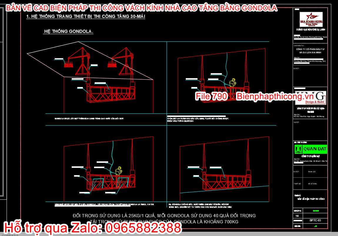Bản vẽ bptc vách kính ngoài nhà cao tầng bằng gondola.