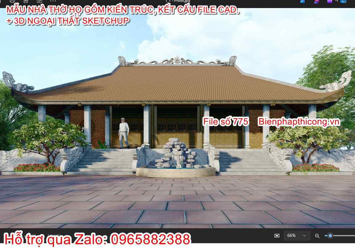 File thiết kế nhà thờ họ 5 gian 9,2m x 15,8m.