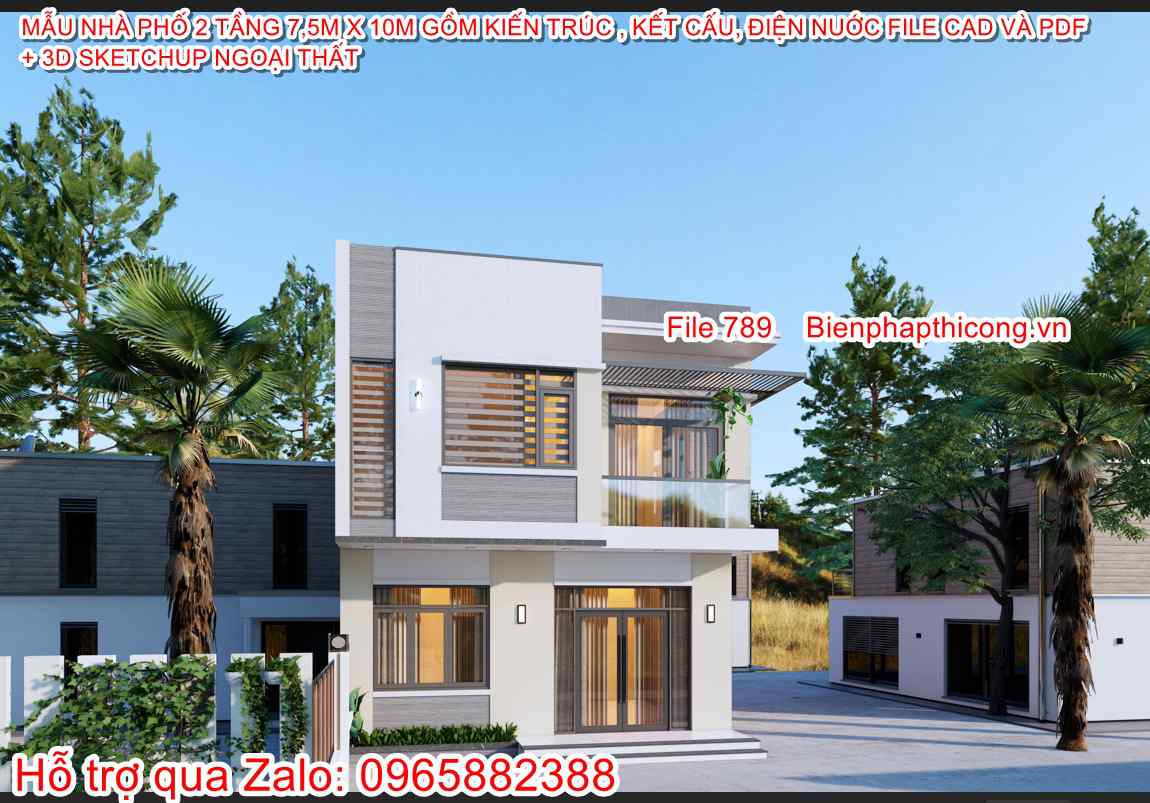 Hstk nhà phố 2 tầng 7,5m x 10m 3 ngủ hiện đại.