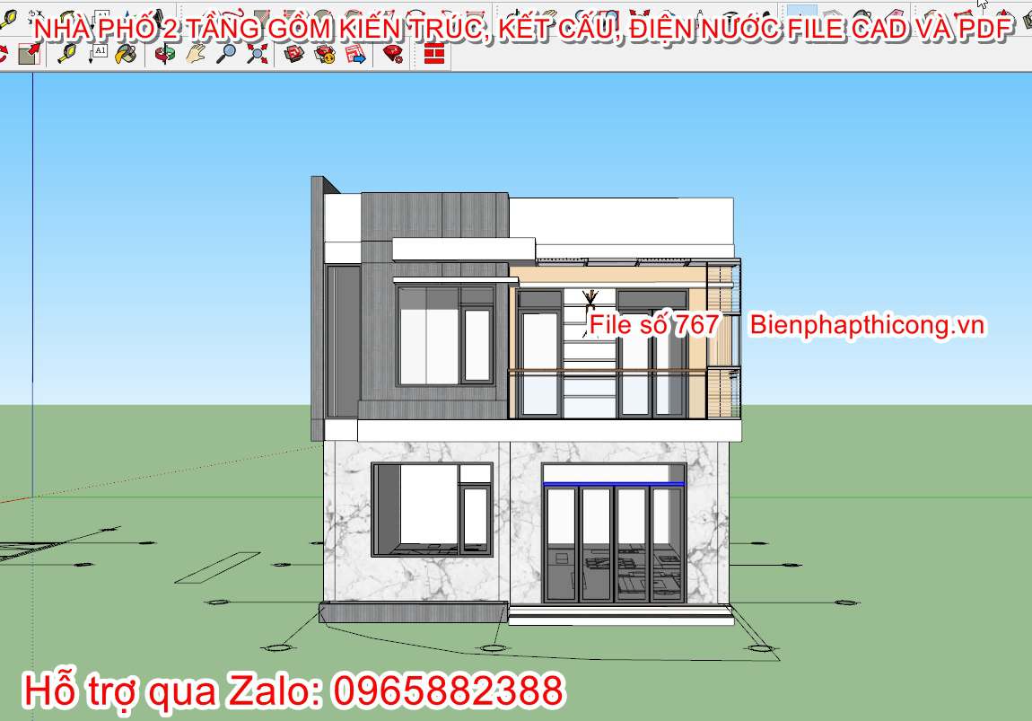 3D sketchup nhà phố 2 tầng hiện đại đẹp.