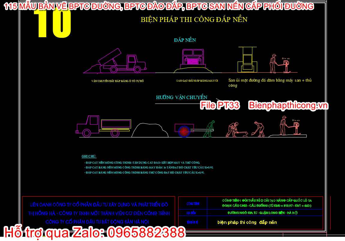 Bản vẽ biện pháp thi công đắp nền cad.