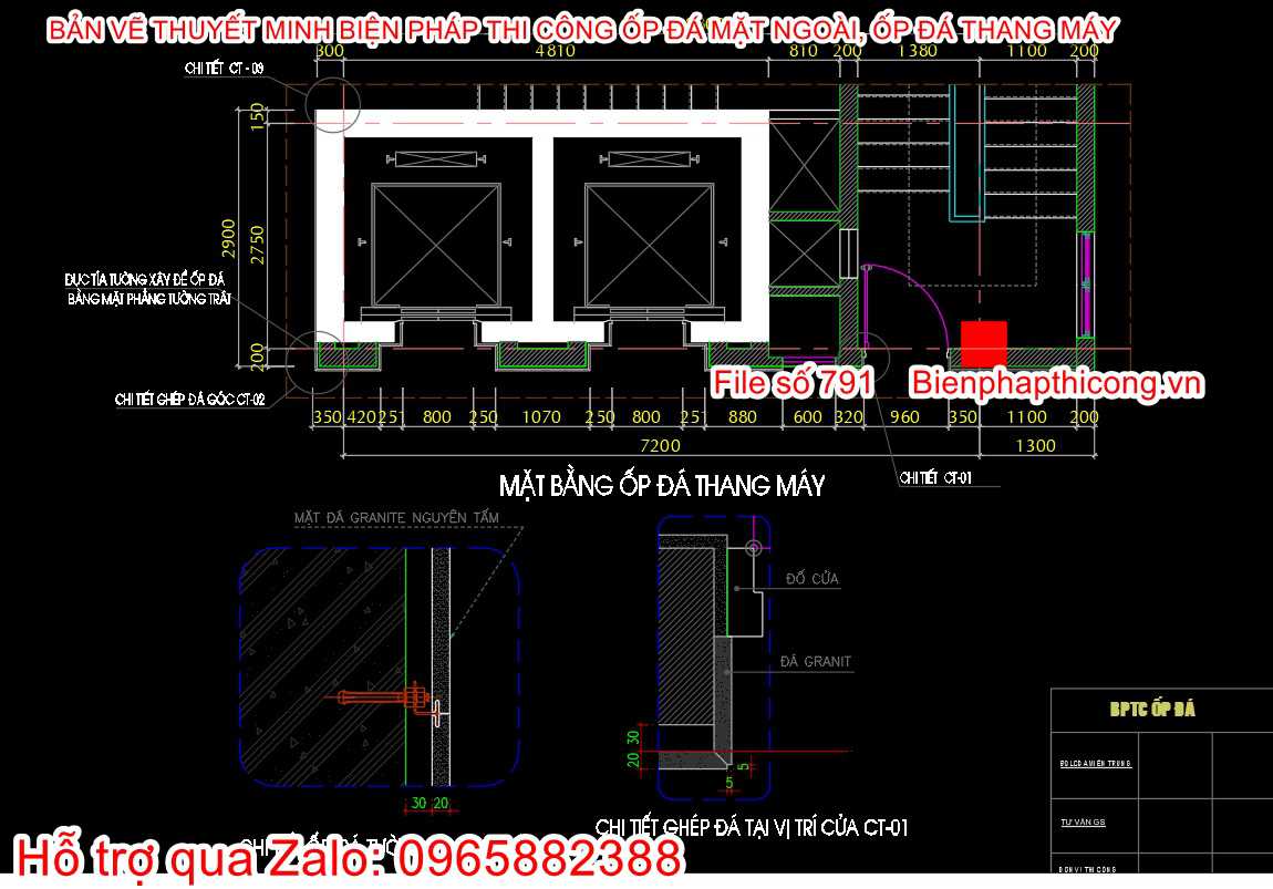 Bản vẽ bptc ốp đá thang máy.