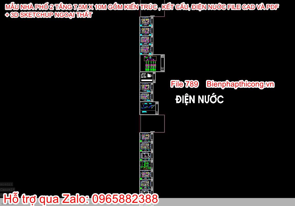 Bản vẽ điện nước nhà phố 2 tầng đẹp 3 ngủ.