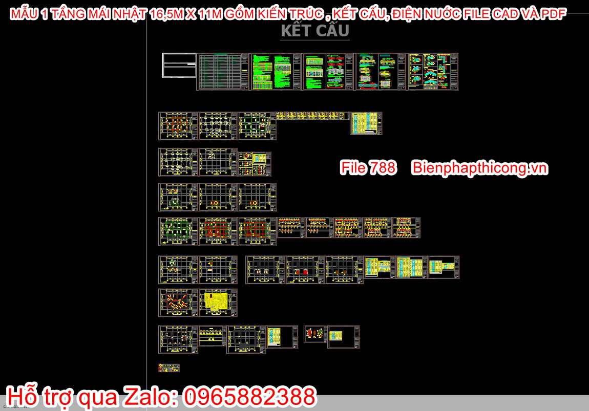 File dwg kết cấu nhà cấp 4 mái nhật đẹp.